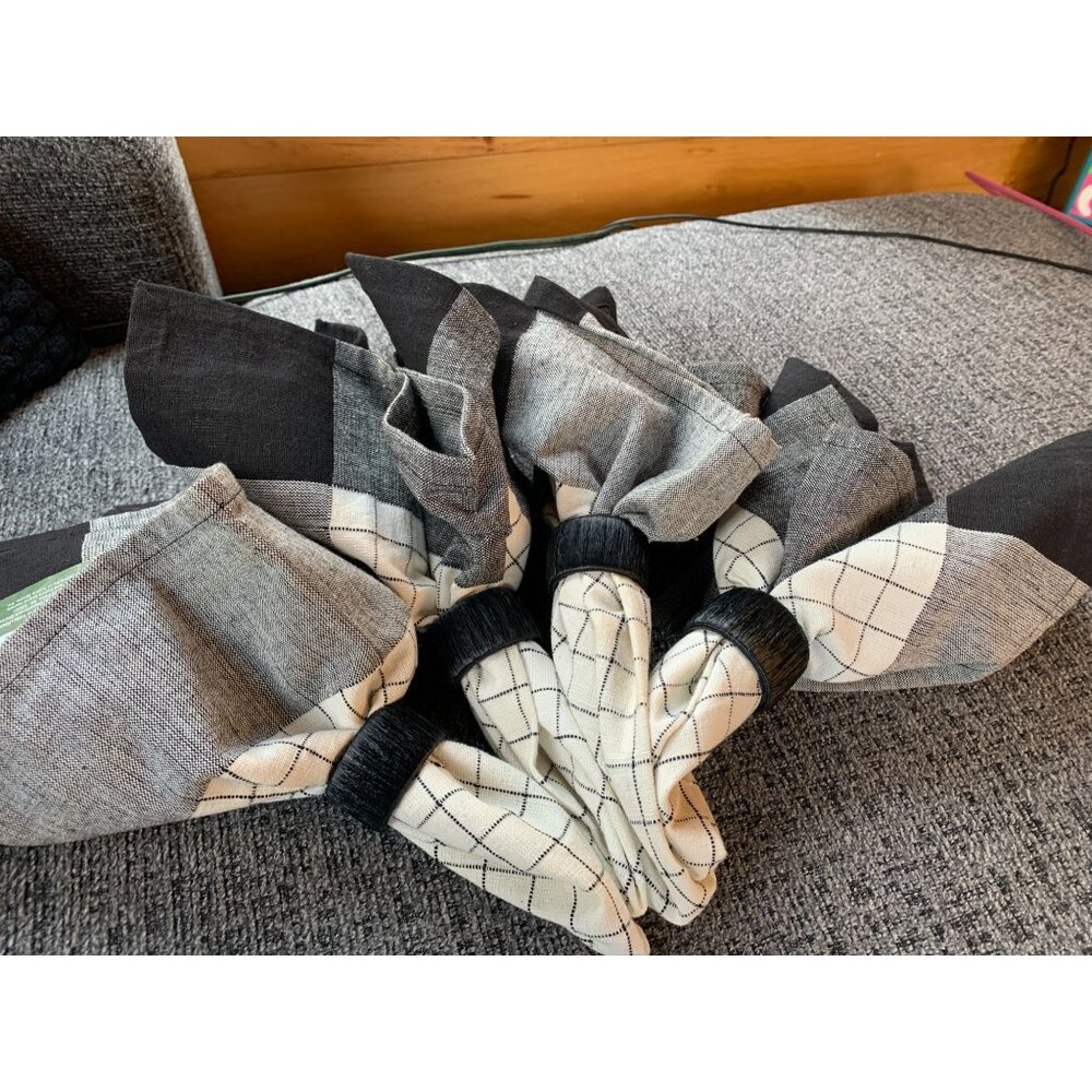 Set Of 4 Sonoma Plaid Checkered Cotton Napkins 18"x18" Claremont Black & White W